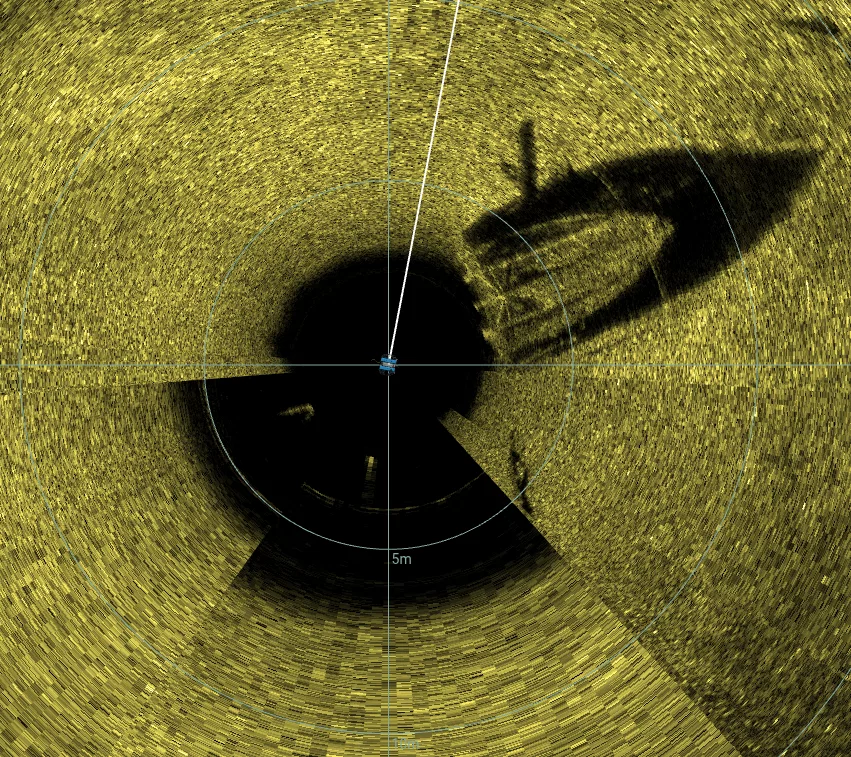 20' Wooden Barge Wreck (LU001), Lake Union, Seattle, WA — side-scan sonar image 1 of 2
