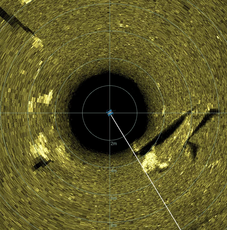 14' Small Wooden Boat Wreck (LU086), Lake Union, Seattle, WA — side-scan sonar image 1 of 2